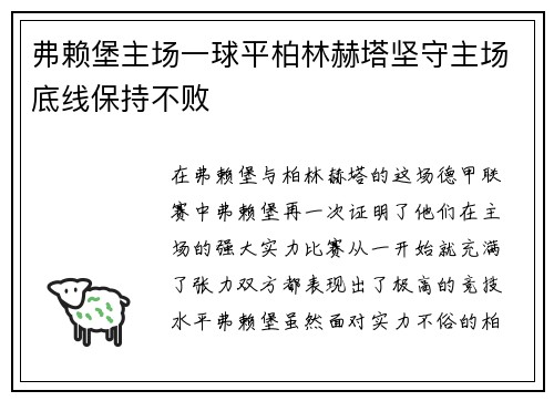 弗赖堡主场一球平柏林赫塔坚守主场底线保持不败